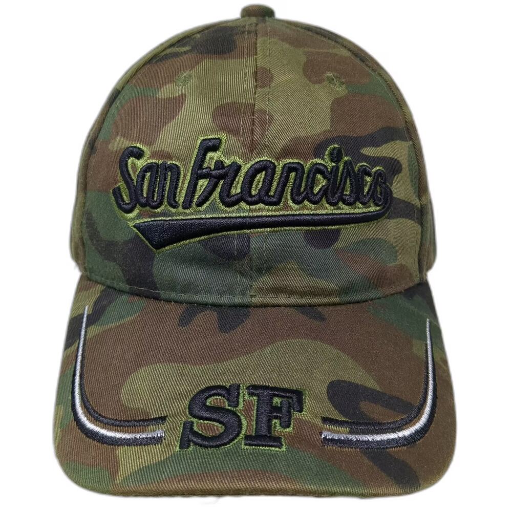 Lanza Baseball Cap Green Black San Francisco Camo Embroidered Strapback OS Hat